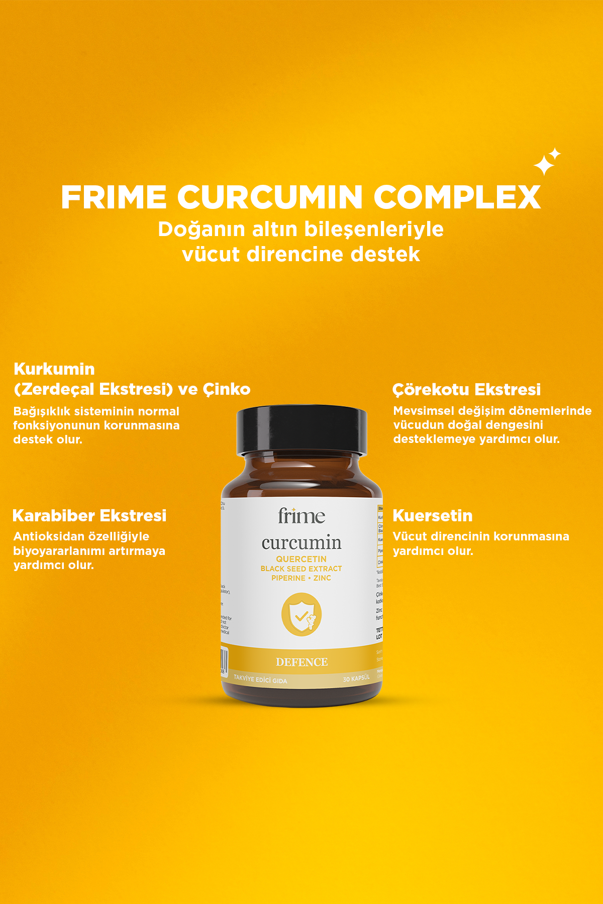 Frime Curcumin Defence Complex | Günlük Denge ve Bağışıklık Desteği | 30 Bitkisel Kapsül
