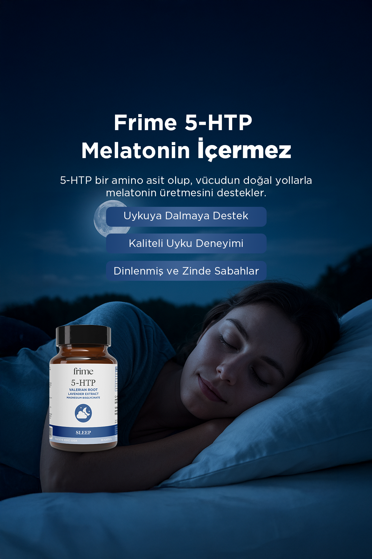 Sleep, Melatonin İçermeyen Uyku Desteği, 5 HTP, Kediotu, Magnezyum Bisglisinat, Lavanta Ekstresi
